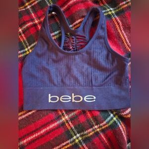 Bebe Sport Wireless Raceback Sports Bra Blue Medium Non-Padded